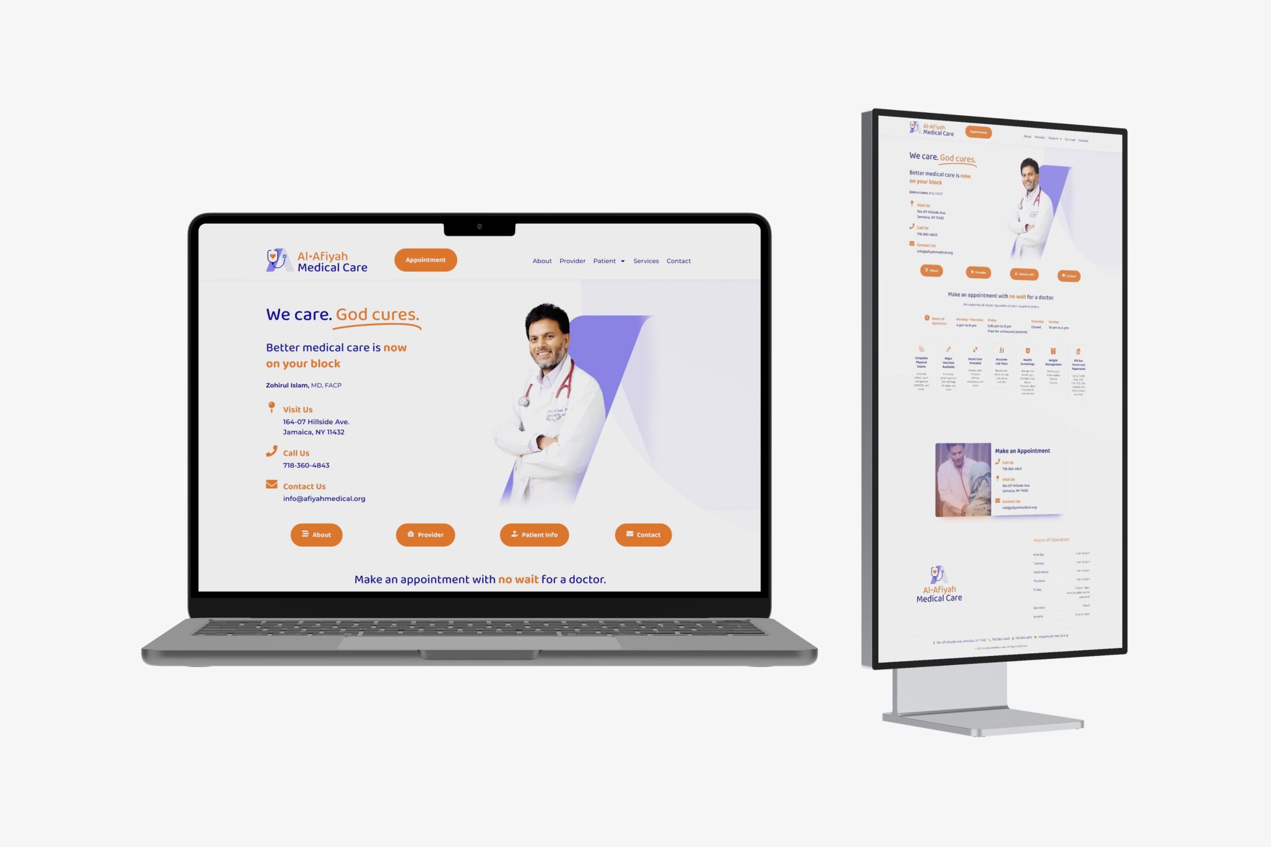 Promotional marketing flyer featuring the headline Better Medical Care is Now on your block, an orange badge reading We are in Jamaica, a scannable QR code, and a healthcare worker in blue gloves making a heart gesture.