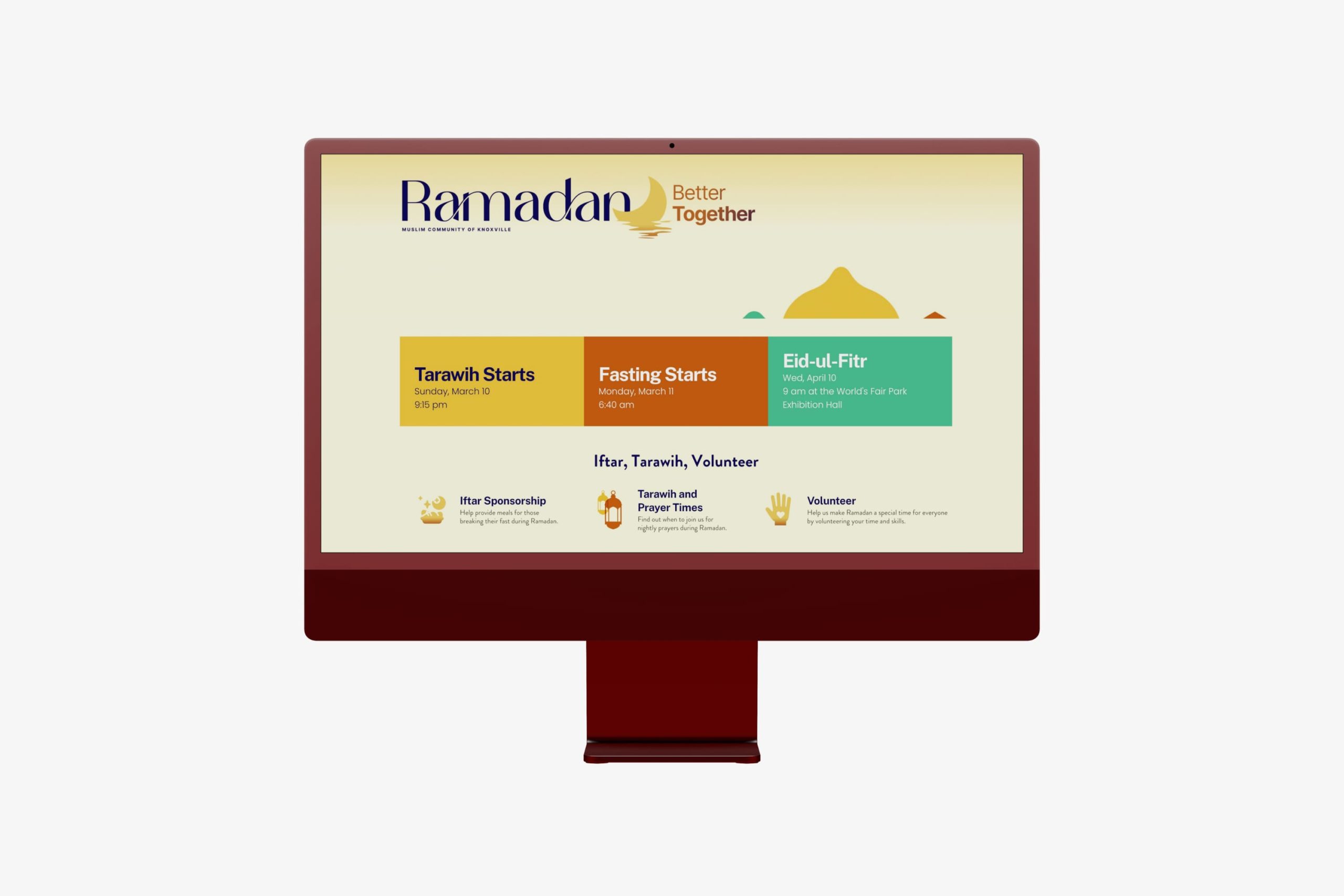 Desktop monitor showing the Give Today online donation interface with preset giving amounts, recurring payment toggles, and fund allocation options.